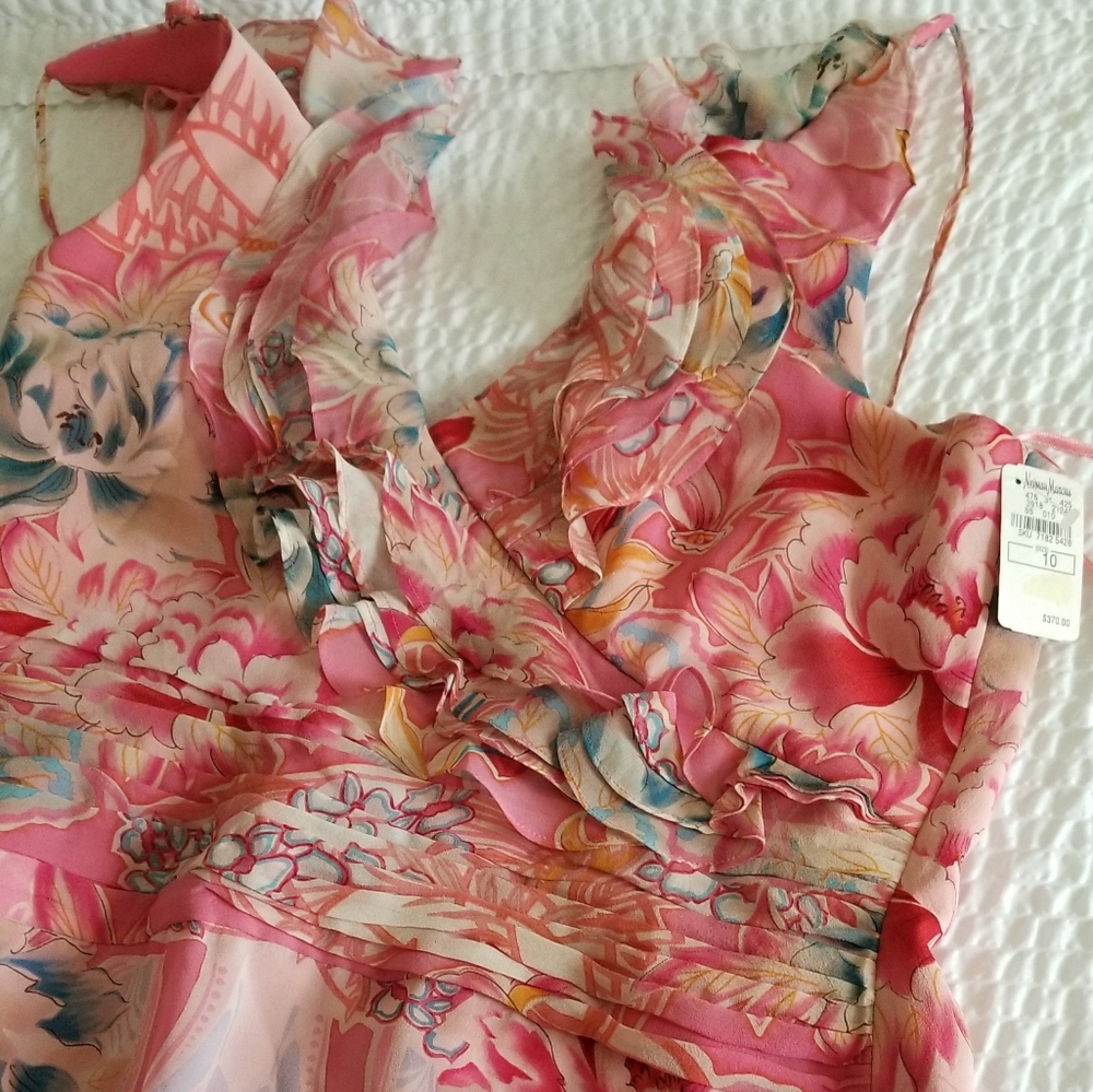 Kay Unger Pink Floral Silk Dress